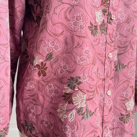 70s pink and floral button up collared shirt - Picture 6 of 8